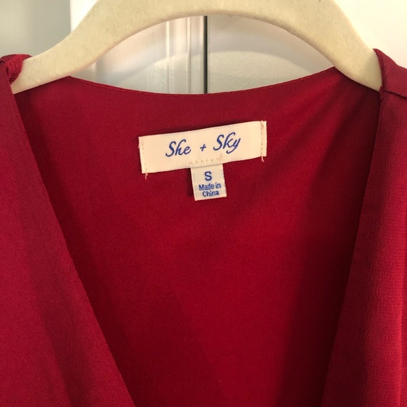 She & Sky Burgundy Wrap Dress - Picture 5 of 7